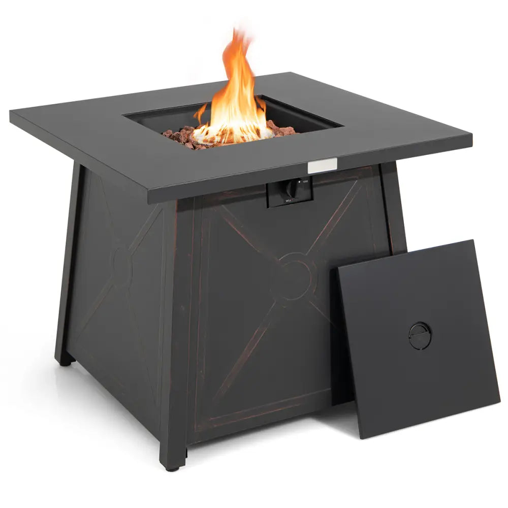 30 Inch Square Propane Gas Fire Table with Waterproof Cover - Black - Fire Pit Tables