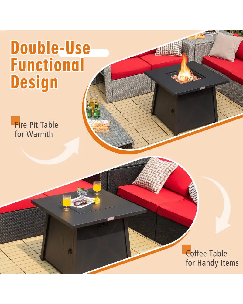 30 Inch Square Propane Gas Fire Table with Waterproof Cover - Black - Fire Pit Tables