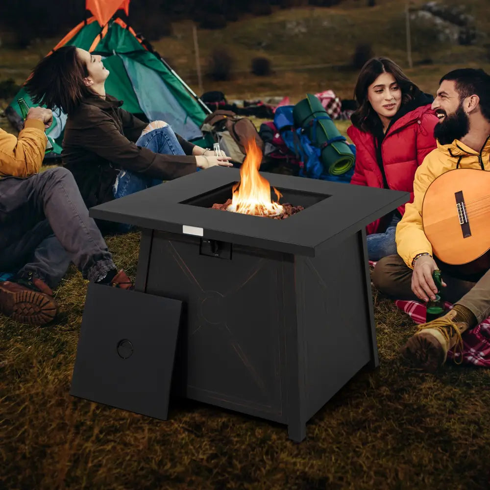 30 Inch Square Propane Gas Fire Table with Waterproof Cover - Black - Fire Pit Tables