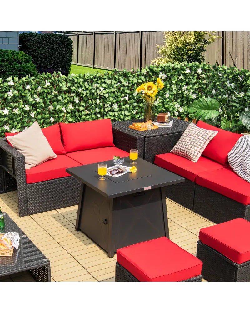 30 Inch Square Propane Gas Fire Table with Waterproof Cover - Black - Fire Pit Tables