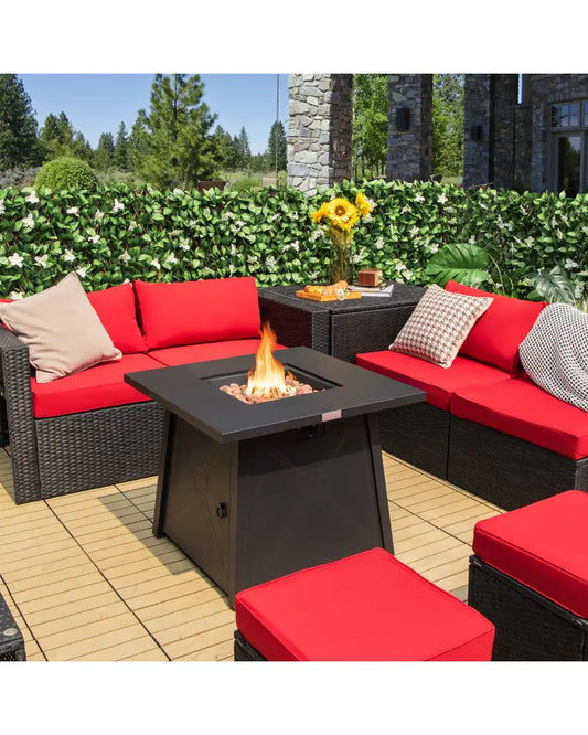 30 Inch Square Propane Gas Fire Table with Waterproof Cover - Black - Fire Pit Tables