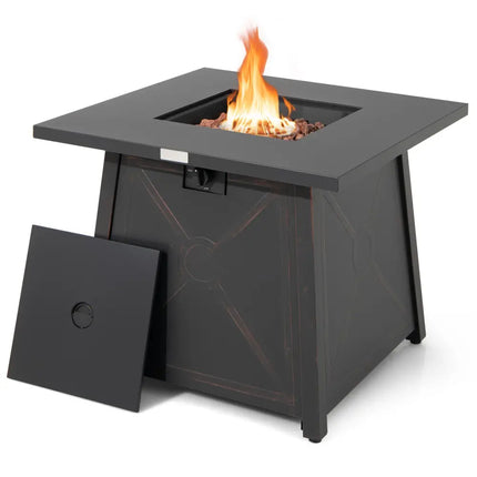 30 Inch Square Propane Gas Fire Table with Waterproof Cover - Black - Fire Pit Tables