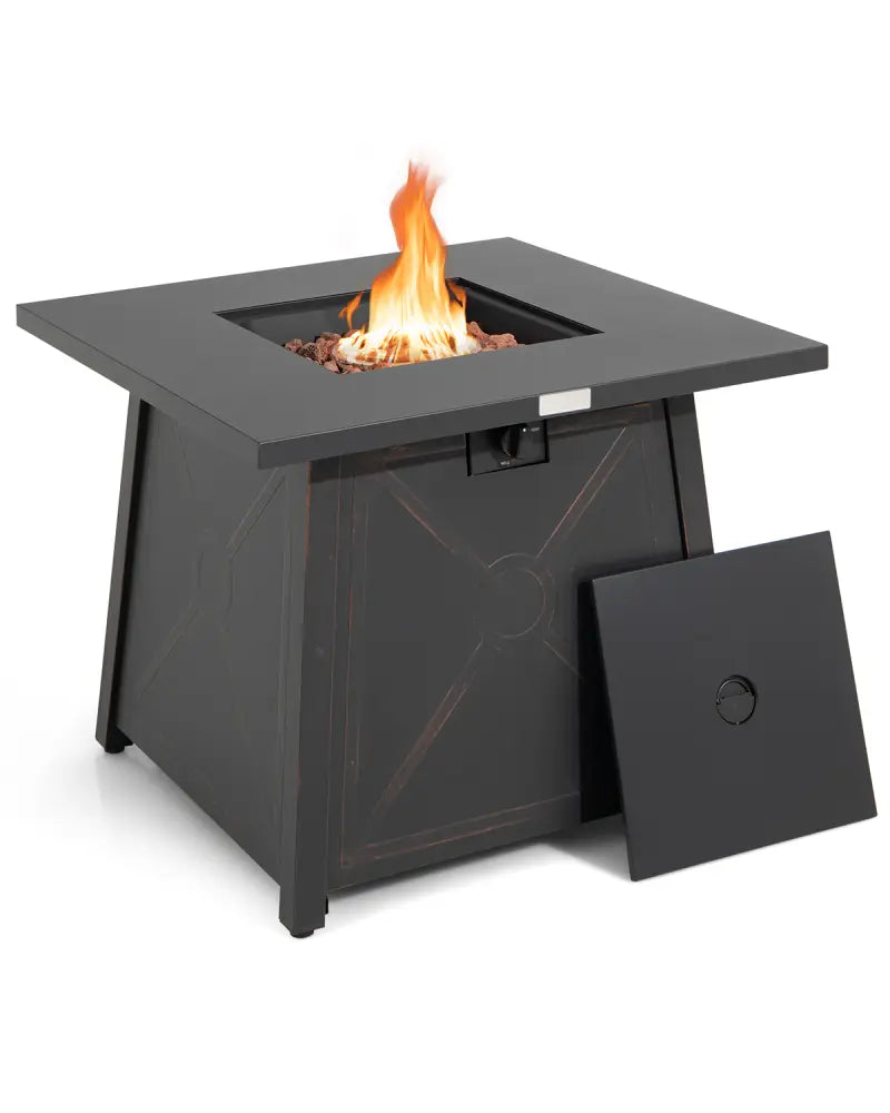 30 Inch Square Propane Gas Fire Table with Waterproof Cover - Black - Fire Pit Tables