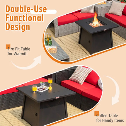 30 Inch Square Propane Gas Fire Table with Waterproof Cover - Black - Fire Pit Tables