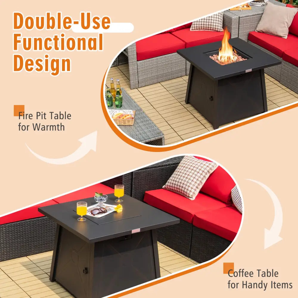 30 Inch Square Propane Gas Fire Table with Waterproof Cover - Black - Fire Pit Tables