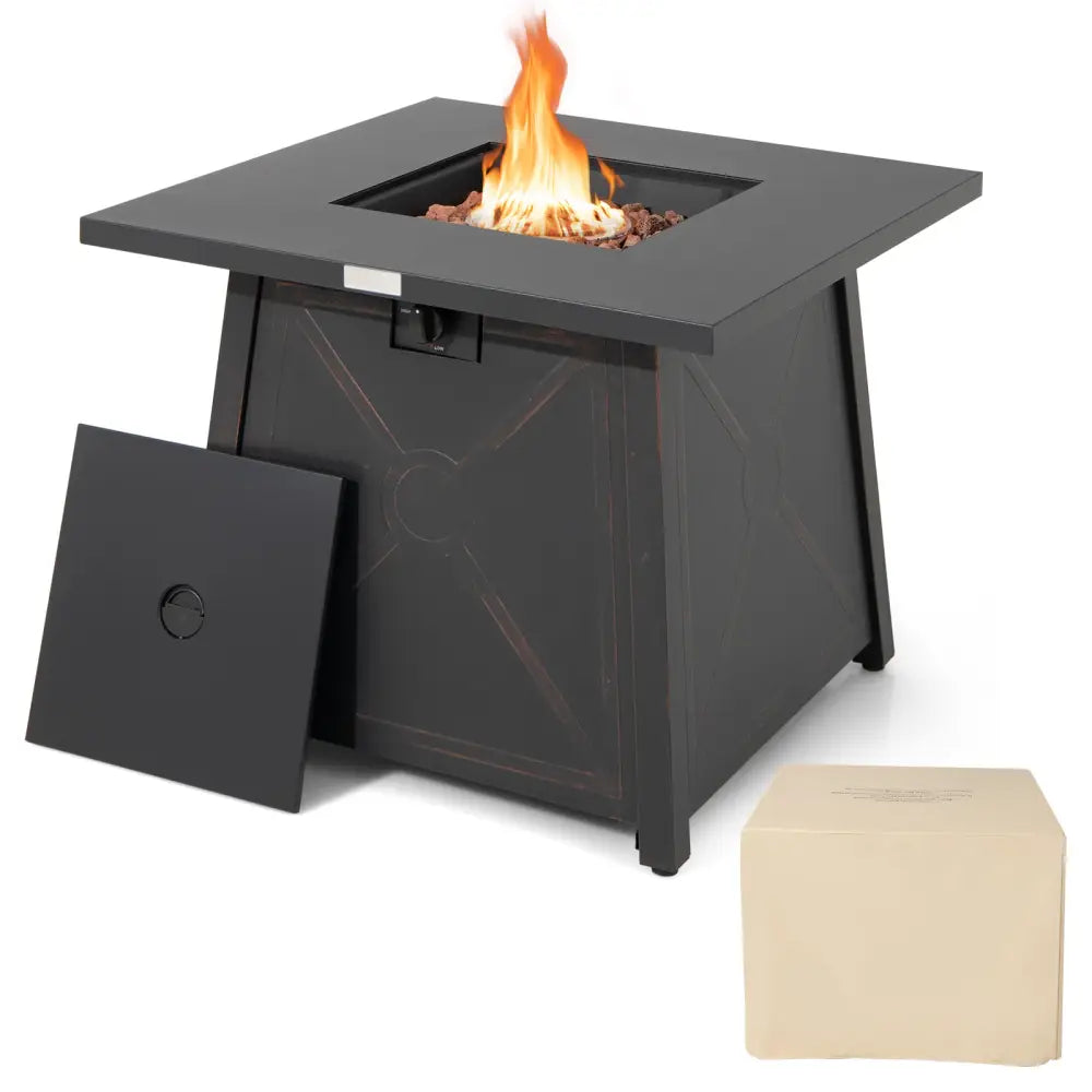 30 Inch Square Propane Gas Fire Table with Waterproof Cover - Black - Fire Pit Tables