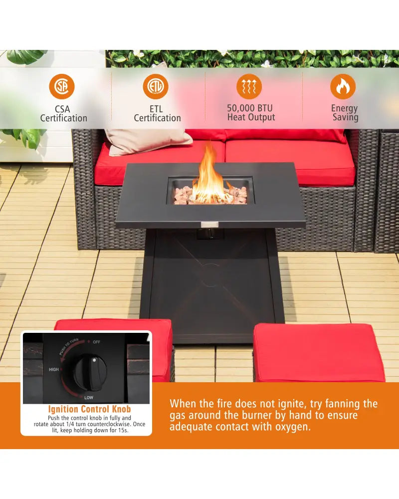 30 Inch Square Propane Gas Fire Table with Waterproof Cover - Black - Fire Pit Tables