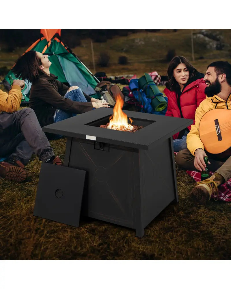 30 Inch Square Propane Gas Fire Table with Waterproof Cover - Black - Fire Pit Tables