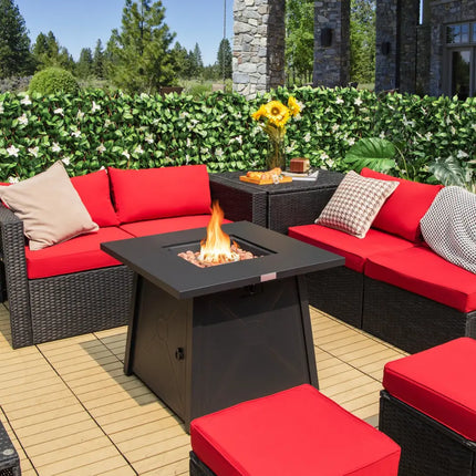 30 Inch Square Propane Gas Fire Table with Waterproof Cover - Black - Fire Pit Tables