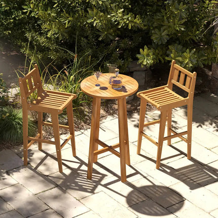 30 Inch Teak Wood Bar Chair with Footrest and Backrest for Deck Poolside Garden - Natural - Patio Bar Furniture