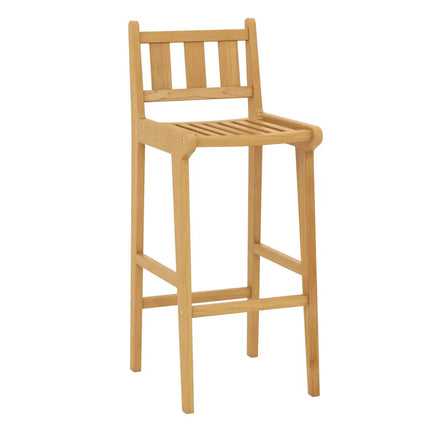 30 Inch Teak Wood Bar Chair with Footrest and Backrest for Deck Poolside Garden - Natural - Patio Bar Furniture