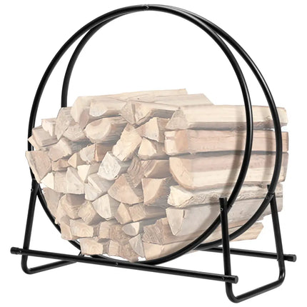 30-Inch Tubular Steel Log Hoop Firewood Storage Rack - Black - Log Storage