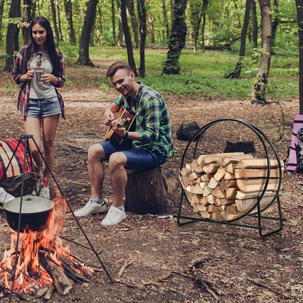 30-Inch Tubular Steel Log Hoop Firewood Storage Rack - Black - Log Storage