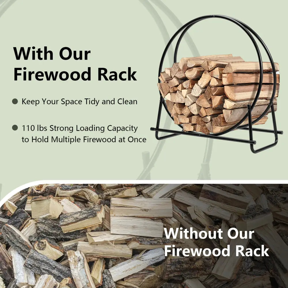 30-Inch Tubular Steel Log Hoop Firewood Storage Rack - Black - Log Storage