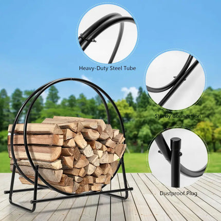 30-Inch Tubular Steel Log Hoop Firewood Storage Rack - Black - Log Storage