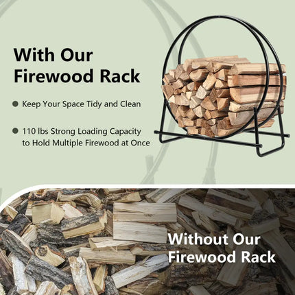 30-Inch Tubular Steel Log Hoop Firewood Storage Rack - Black - Log Storage