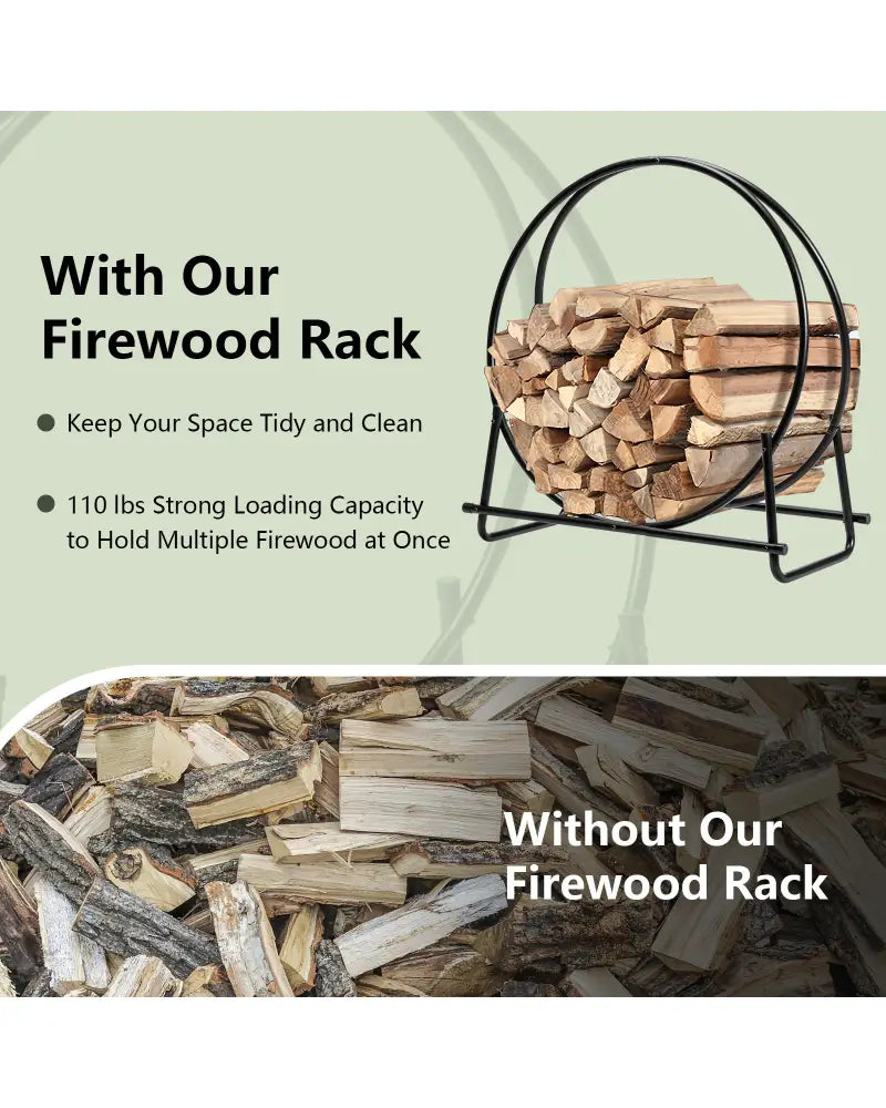 30-Inch Tubular Steel Log Hoop Firewood Storage Rack - Black - Log Storage