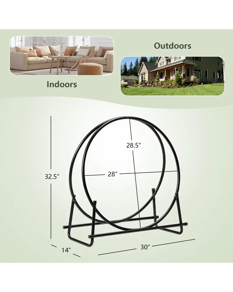 30-Inch Tubular Steel Log Hoop Firewood Storage Rack - Black - Log Storage