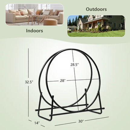 30-Inch Tubular Steel Log Hoop Firewood Storage Rack - Black - Log Storage