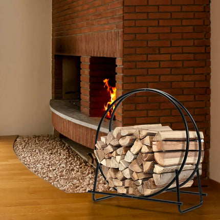 30-Inch Tubular Steel Log Hoop Firewood Storage Rack - Black - Log Storage