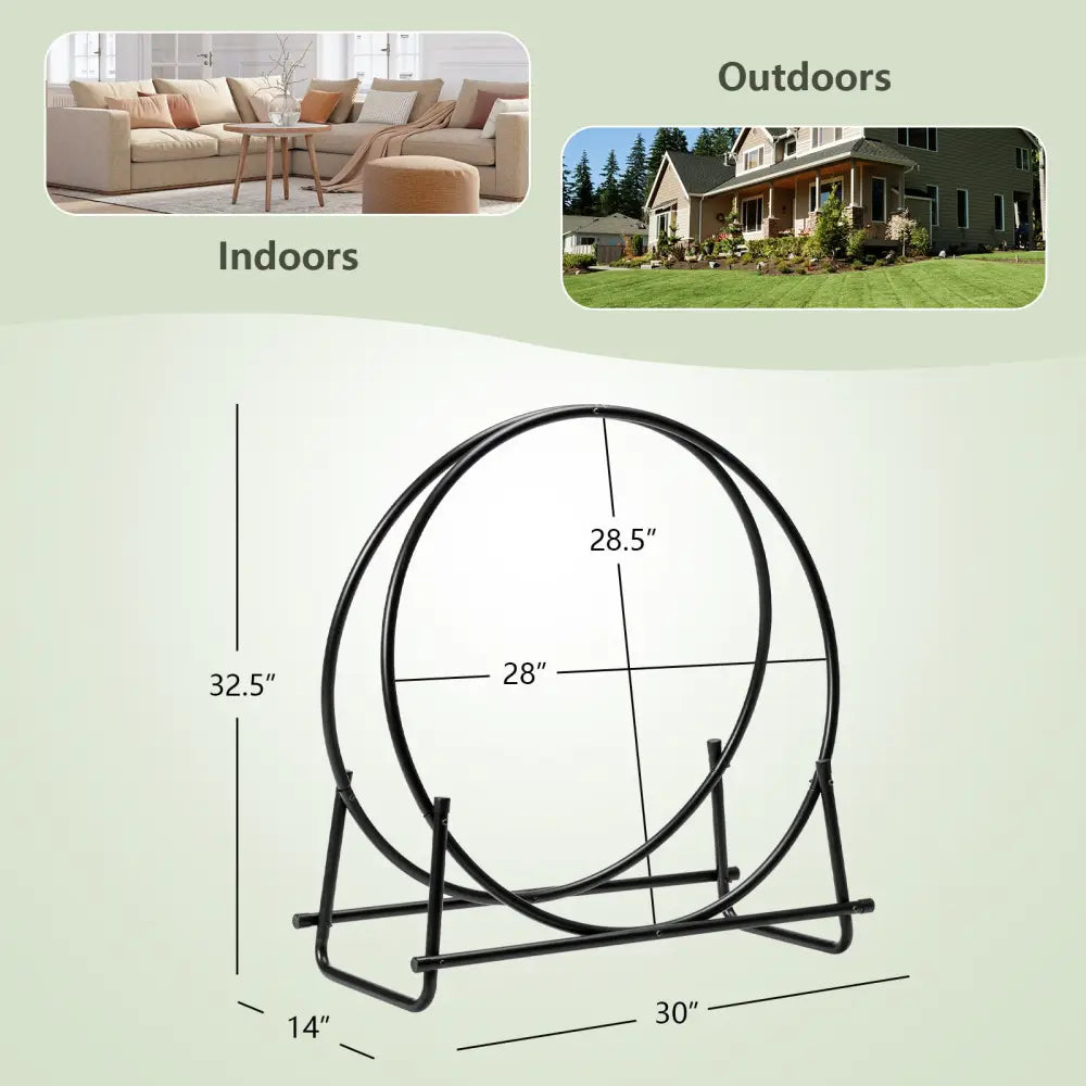 30-Inch Tubular Steel Log Hoop Firewood Storage Rack - Black - Log Storage