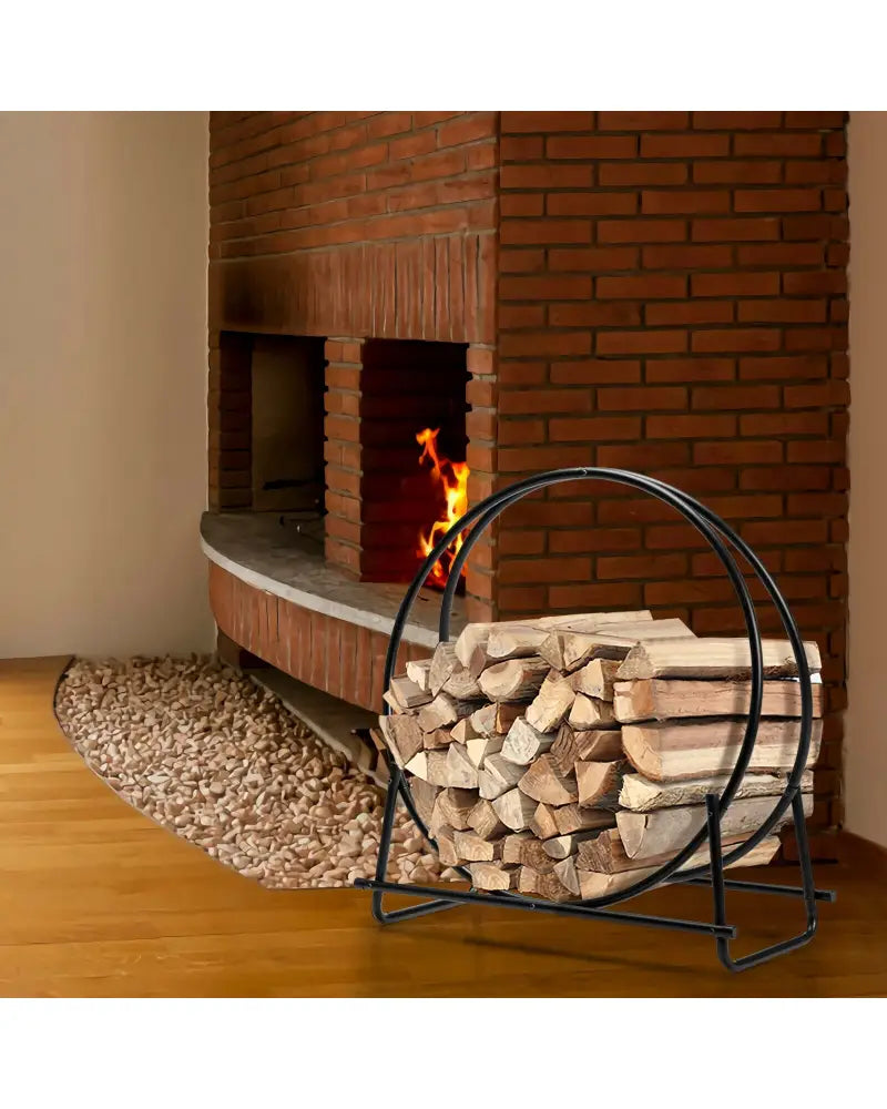 30-Inch Tubular Steel Log Hoop Firewood Storage Rack - Black - Log Storage