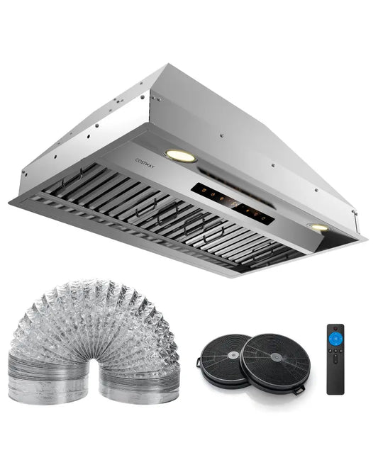 30 Inch Under Cabinet Range Hood with 4 Fan Speeds and Baffles Filters-Silver - Silver - Kitchen Appliances