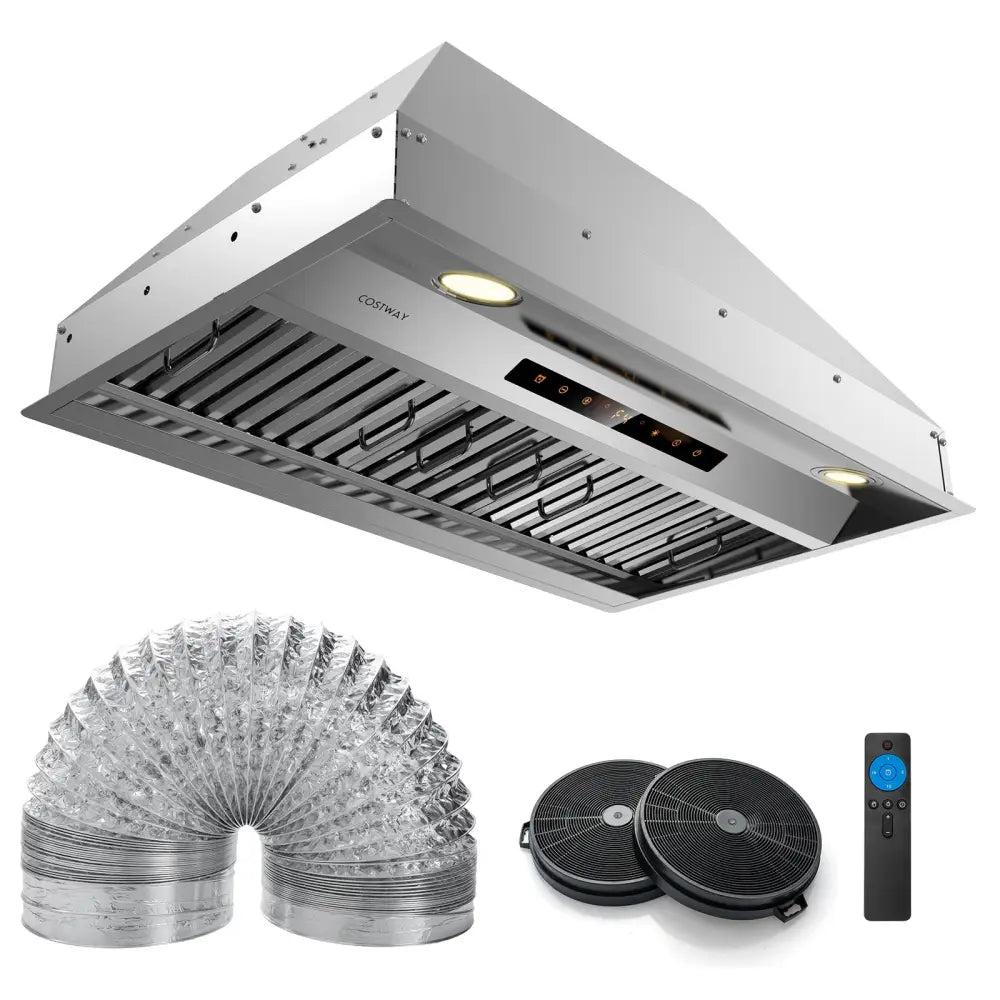 30 Inch Under Cabinet Range Hood with 4 Fan Speeds and Baffles Filters-Silver - Silver - Kitchen Appliances