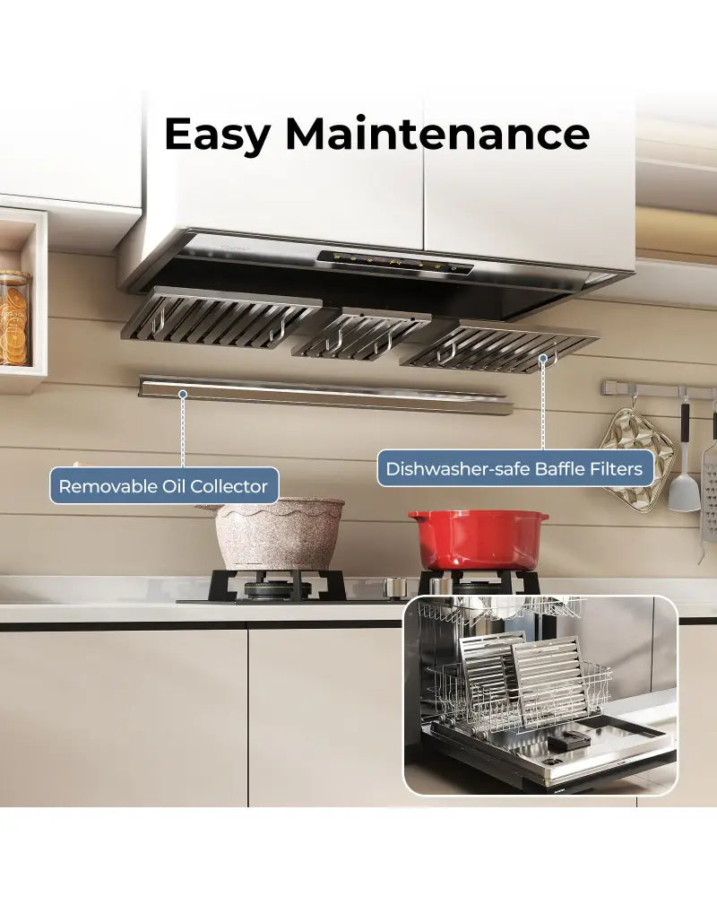 30 Inch Under Cabinet Range Hood with 4 Fan Speeds and Baffles Filters-Silver - Silver - Kitchen Appliances