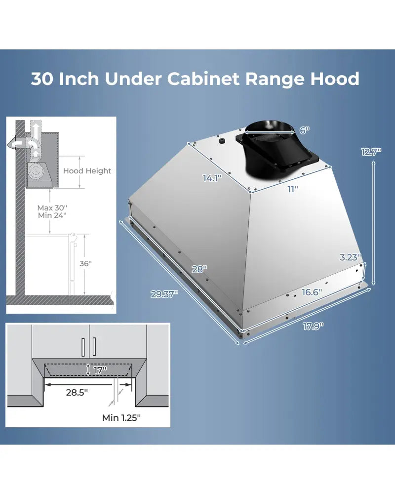 30 Inch Under Cabinet Range Hood with 4 Fan Speeds and Baffles Filters-Silver - Silver - Kitchen Appliances