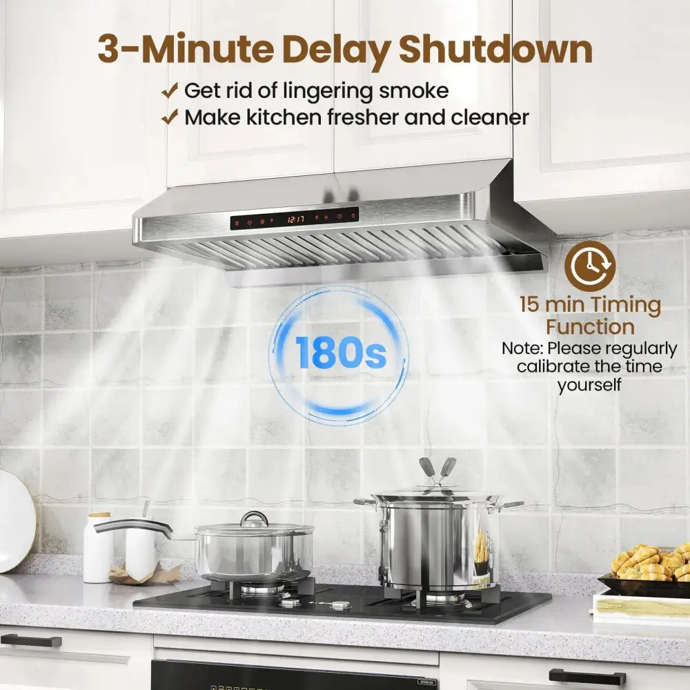 30 Inch Under Cabinet Range Hood with Oil Collector 900 CFM Stainless Steel Kitchen Vent-Silver Costway