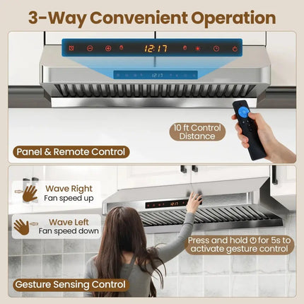 30 Inch Under Cabinet Range Hood with Oil Collector 900 CFM Stainless Steel Kitchen Vent-Silver Costway