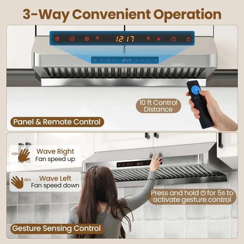 30 Inch Under Cabinet Range Hood with Oil Collector 900 CFM Stainless Steel Kitchen Vent-Silver Costway