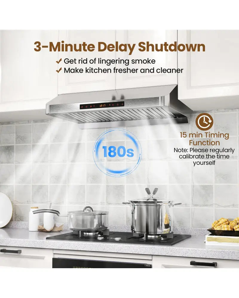 30 Inch Under Cabinet Range Hood with Oil Collector 900 CFM Stainless Steel Kitchen Vent-Silver - Silver - Kitchen