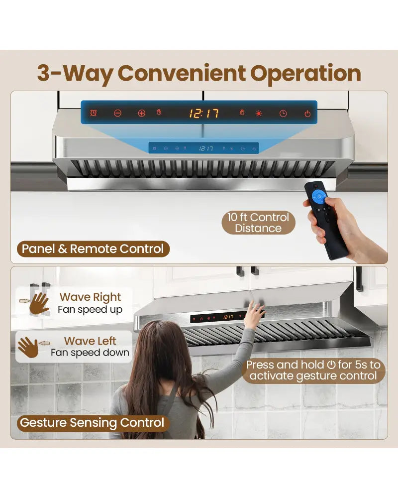 30 Inch Under Cabinet Range Hood with Oil Collector 900 CFM Stainless Steel Kitchen Vent-Silver - Silver - Kitchen