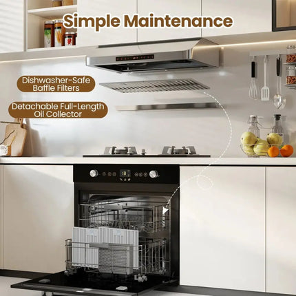 30 Inch Under Cabinet Range Hood with Oil Collector 900 CFM Stainless Steel Kitchen Vent-Silver Costway