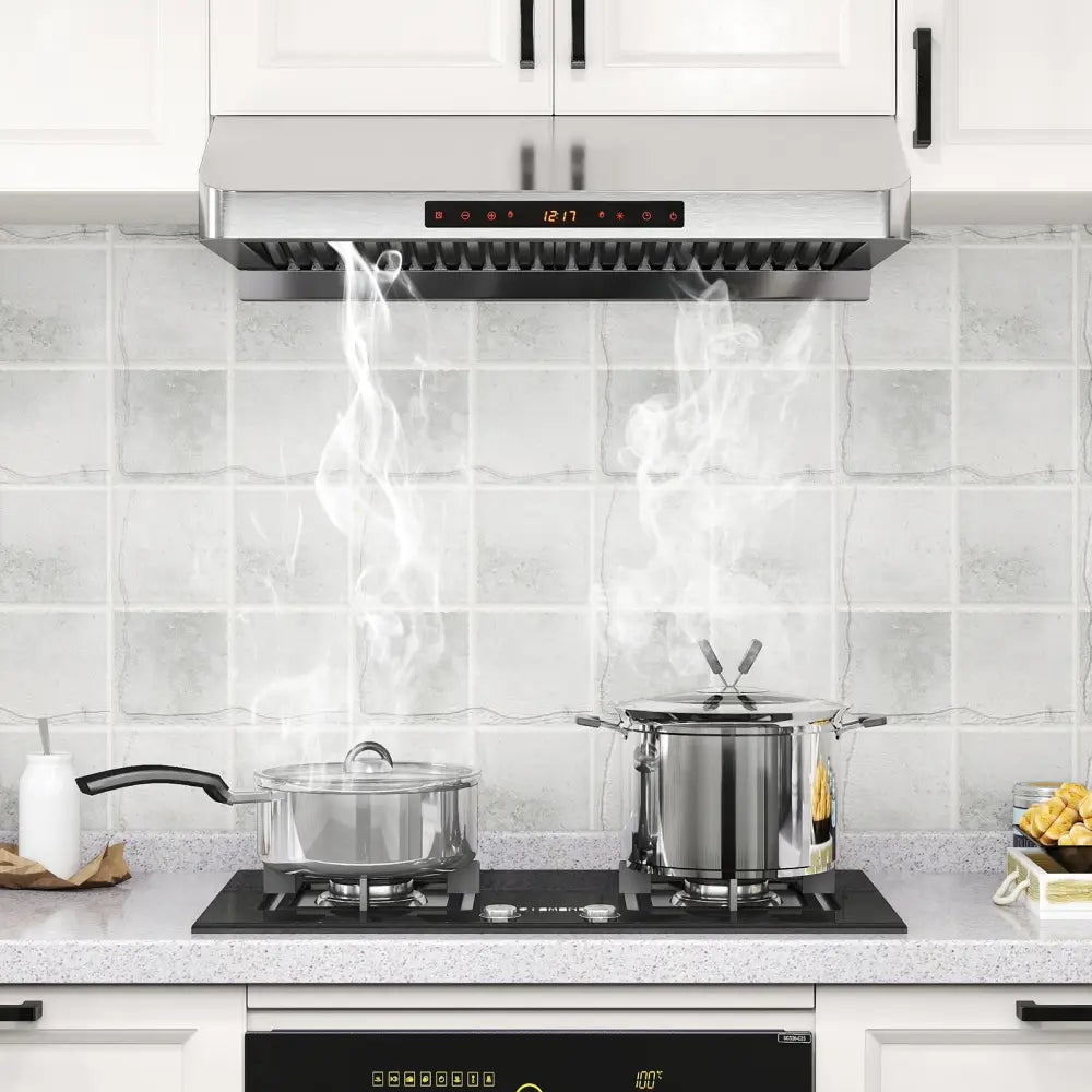 30 Inch Under Cabinet Range Hood with Oil Collector 900 CFM Stainless Steel Kitchen Vent-Silver - Silver - Kitchen