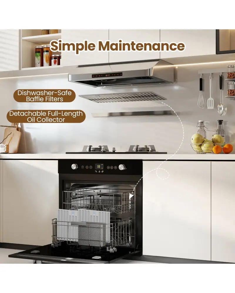 30 Inch Under Cabinet Range Hood with Oil Collector 900 CFM Stainless Steel Kitchen Vent-Silver - Silver - Kitchen