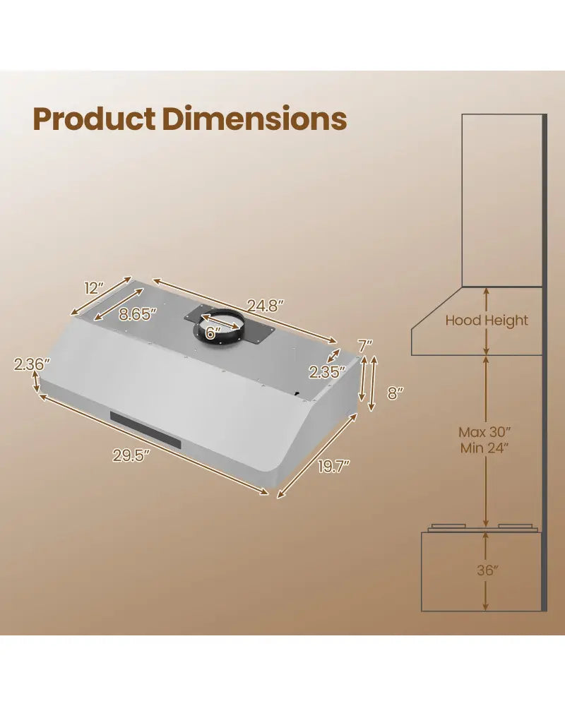 30 Inch Under Cabinet Range Hood with Oil Collector 900 CFM Stainless Steel Kitchen Vent-Silver - Silver - Kitchen
