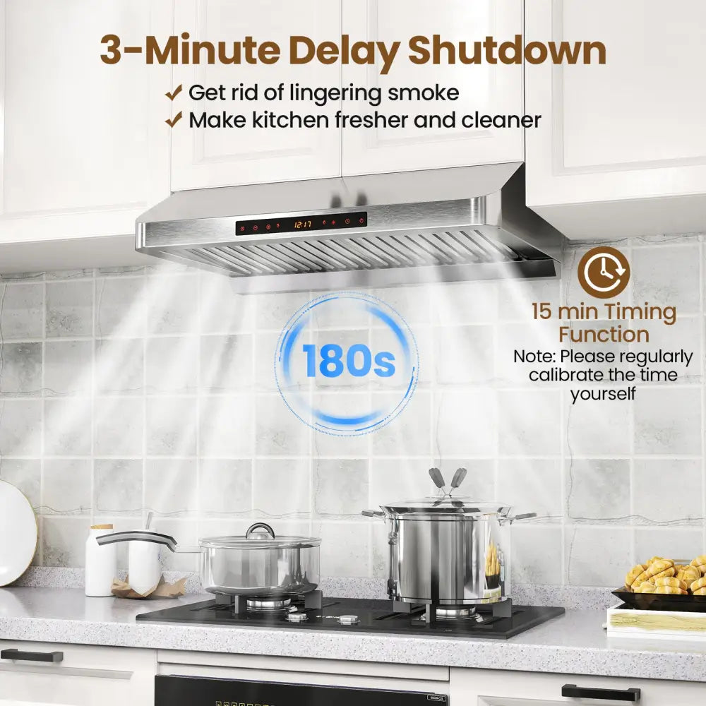 30 Inch Under Cabinet Range Hood with Oil Collector 900 CFM Stainless Steel Kitchen Vent-Silver - Silver - Kitchen