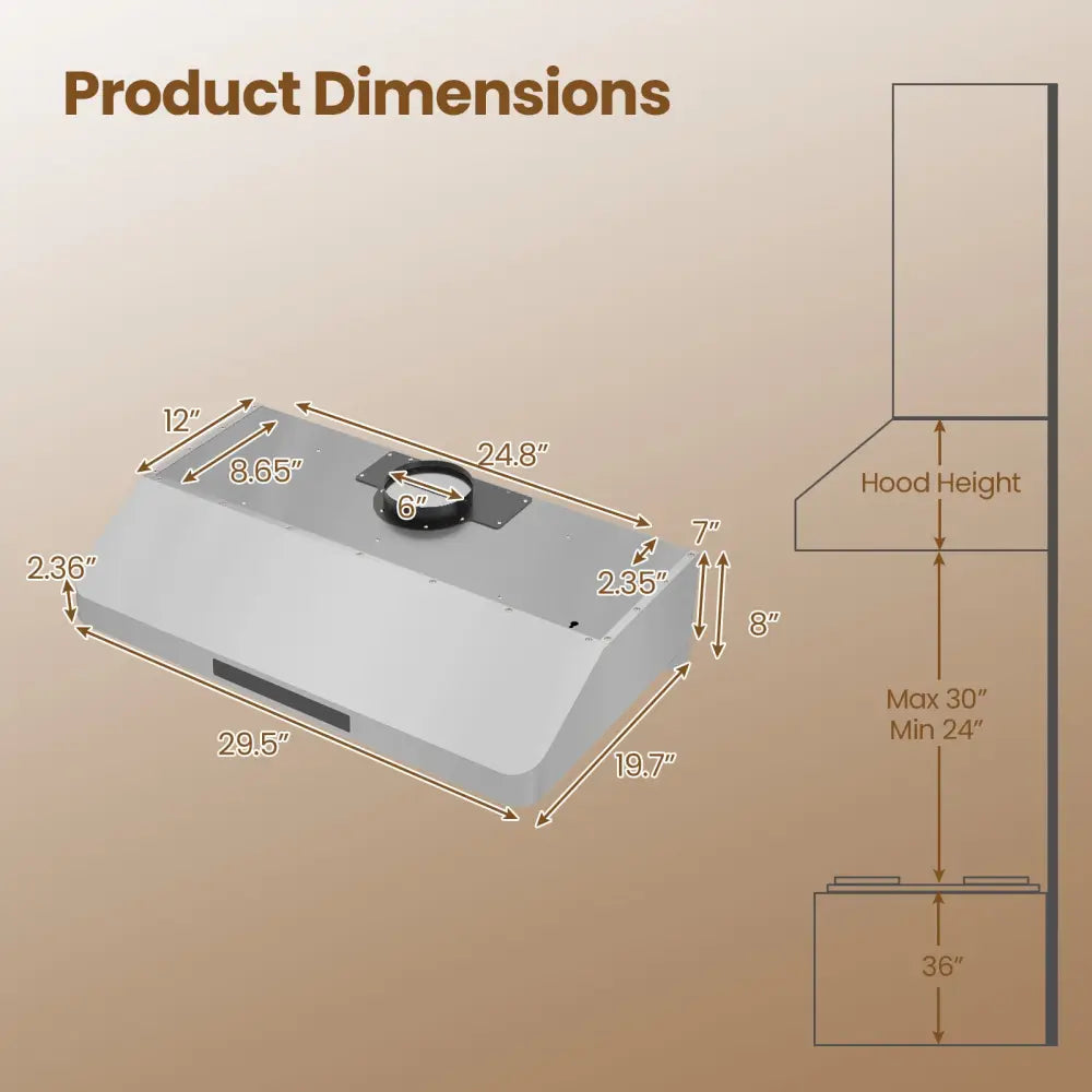 30 Inch Under Cabinet Range Hood with Oil Collector 900 CFM Stainless Steel Kitchen Vent-Silver - Silver - Kitchen