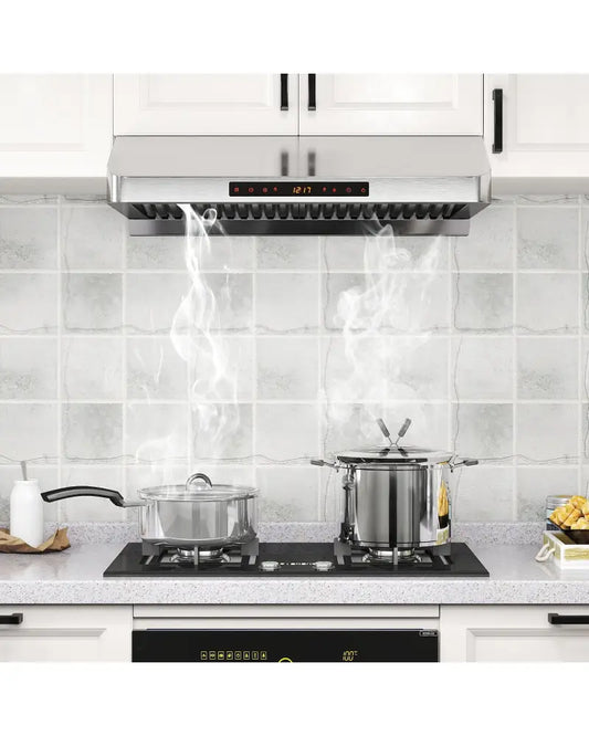 30 Inch Under Cabinet Range Hood with Oil Collector 900 CFM Stainless Steel Kitchen Vent-Silver - Silver - Kitchen