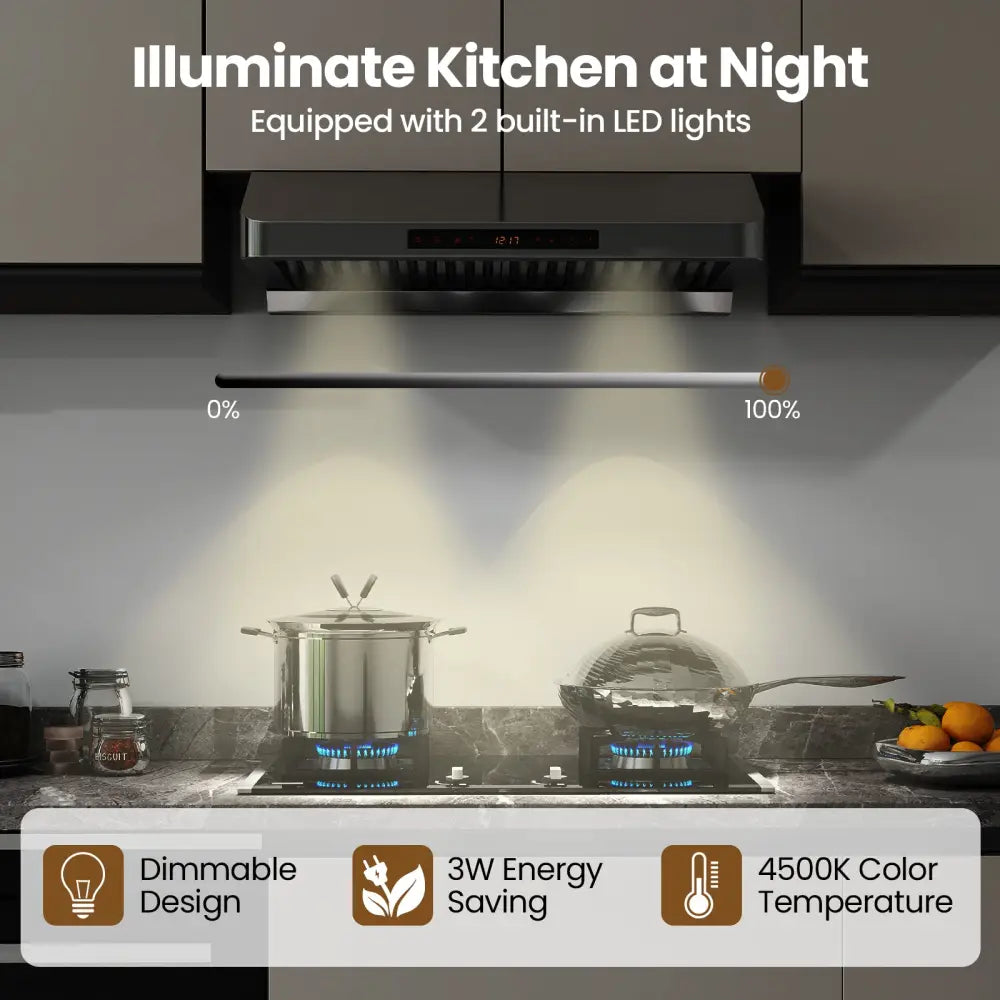 30 Inch Under Cabinet Range Hood with Oil Collector 900 CFM Stainless Steel Kitchen Vent-Silver - Silver - Kitchen