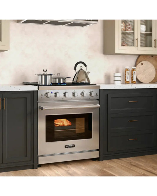 30 Inches 120V Natural Gas Range with 5 Burners Cooktop - Silver - Food Warmers & Burners