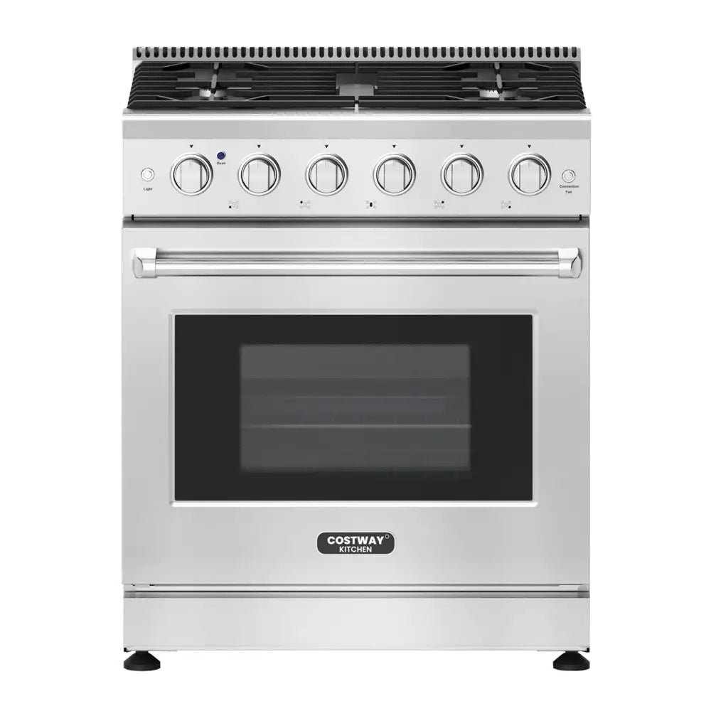 30 Inches 120V Natural Gas Range with 5 Burners Cooktop - Silver - Food Warmers & Burners