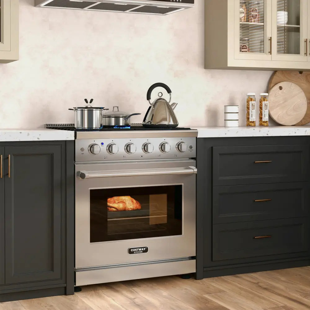 30 Inches 120V Natural Gas Range with 5 Burners Cooktop - Silver - Food Warmers & Burners