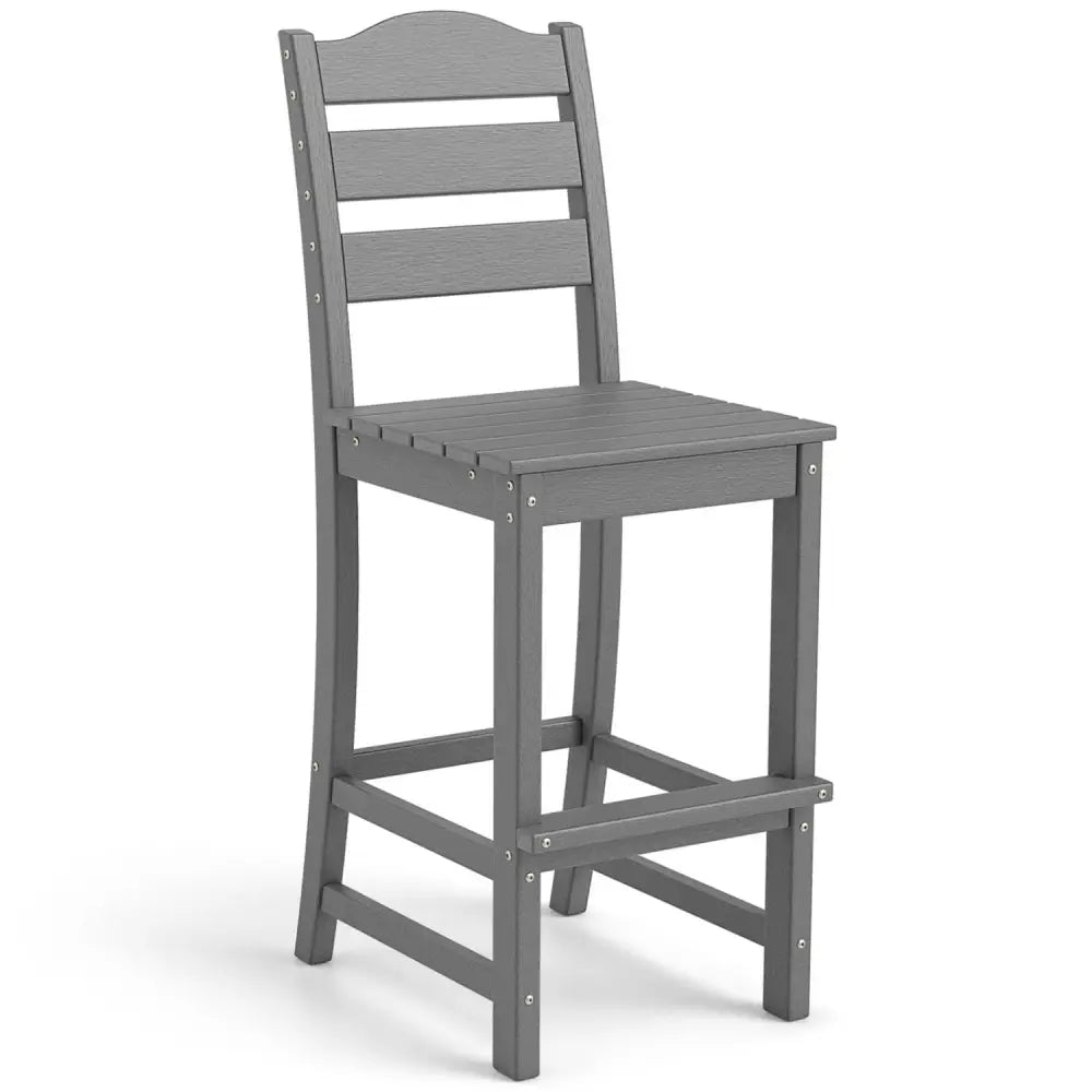 30 Inches Counter Height HDPE Bar Stool with Backrest and Footrest-Gray - Gray - Patio Bar Furniture