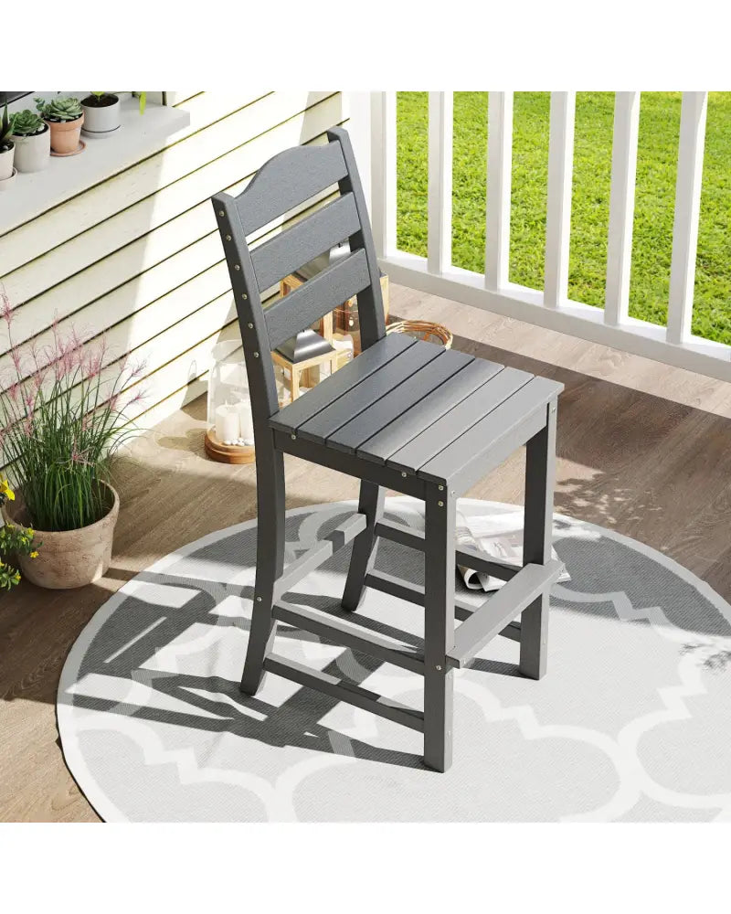 30 Inches Counter Height HDPE Bar Stool with Backrest and Footrest-Gray - Gray - Patio Bar Furniture