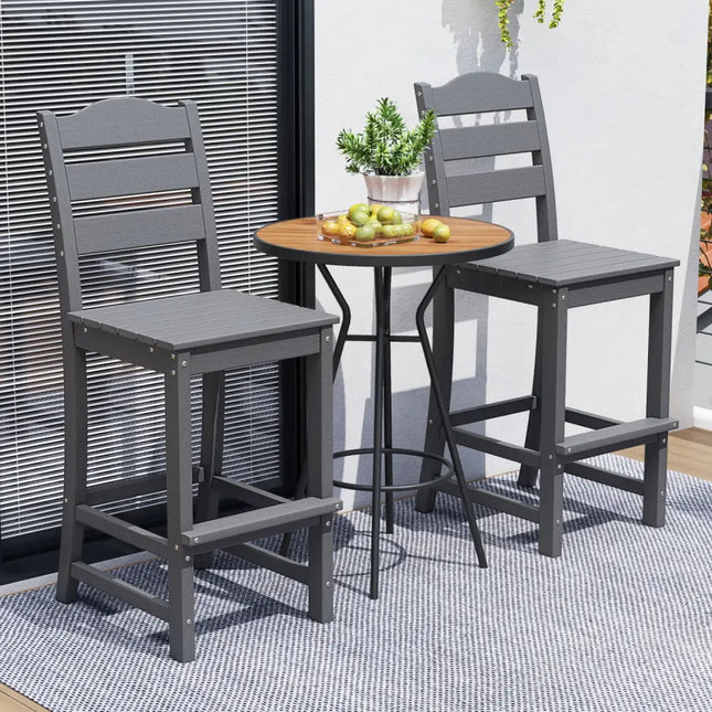 30 Inches Counter Height HDPE Bar Stool with Backrest and Footrest-Gray - Gray - Patio Bar Furniture