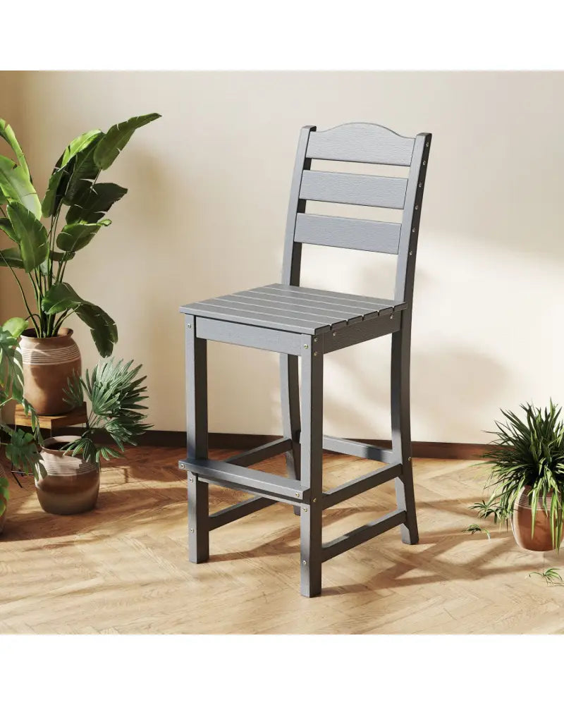 30 Inches Counter Height HDPE Bar Stool with Backrest and Footrest-Gray - Gray - Patio Bar Furniture